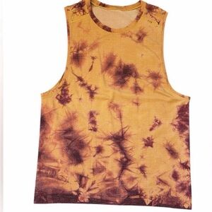 Lululemon Shirt Metal Vent Tech 2.0 Sleeveless Mens Large Yellow Tie-Dye